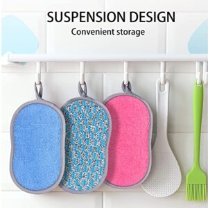 Skycase Durable Scrub Scouring Sponge, 6 Pack Microfiber Dual Action Kitchen Scrub Sponge,Dual-Sided Reusable Cleaning Scrubber Effortless Cleaning of Dishes,Pots and Pans