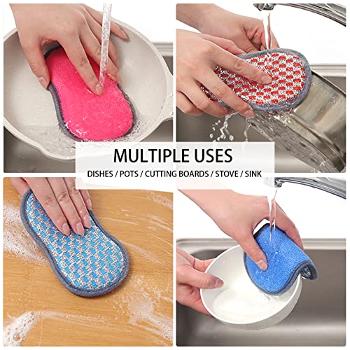 Skycase Durable Scrub Scouring Sponge, 6 Pack Microfiber Dual Action Kitchen Scrub Sponge,Dual-Sided Reusable Cleaning Scrubber Effortless Cleaning of Dishes,Pots and Pans