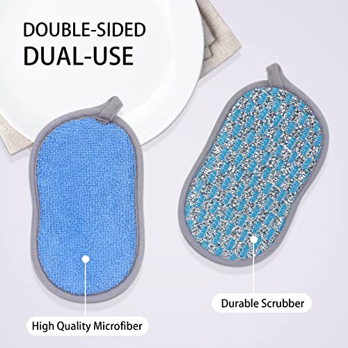 Skycase Durable Scrub Scouring Sponge, 6 Pack Microfiber Dual Action Kitchen Scrub Sponge,Dual-Sided Reusable Cleaning Scrubber Effortless Cleaning of Dishes,Pots and Pans