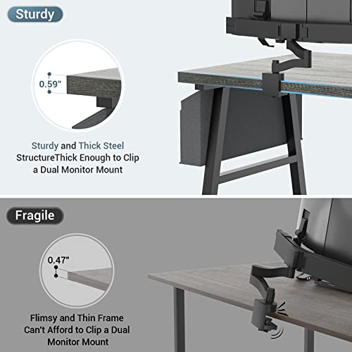 Armocity Computer Desk with Outlet and USB Charging Port, 47 Inch Desk with Reversible Storage Shelves, Modern Gaming Desk with Moveable Monitor Stand and Storage Bag for Home Office Workstation, Gray