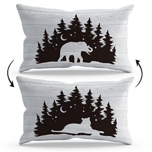 wild animal elephant wolf forest camping reversible throw pillow cover pillowcase farmhouse adventure theme 12x20 inch decor for sofa bed couch home bedroom rv camper gifts for wildlife lover