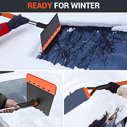 VOLTASK 36.6'' Extendable Snow Broom Ice Scraper for Car Windshield with Foam Grip, 3-in-1 Windshield Snow Removal Tool Ice Mover for Car, SUV, Truck