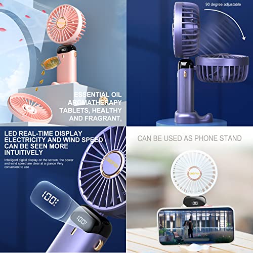 DMDFAN Mini Handheld Fan, Portable Personal Fan Hanging Neck Fan 90° Adjustable USB Rechargeable 3000mAh Small Desk Fan 5 Speed for Home Office Travel (3000mAh, Navy Blue)