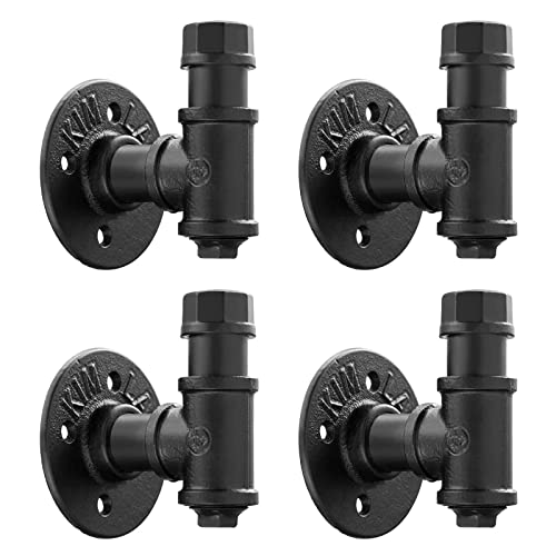 Elibbren 4 Pack Rustic Style Industrial Iron Pipe Coat Towel Holder Wall Hook for Hanging, Wall Mounted Vintage Robe Clothes Hanger Heavy Duty Farmhouse,Mounting Hardware Included Black