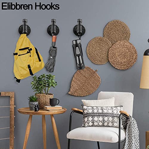 Elibbren 4 Pack Rustic Style Industrial Iron Pipe Coat Towel Holder Wall Hook for Hanging, Wall Mounted Vintage Robe Clothes Hanger Heavy Duty Farmhouse,Mounting Hardware Included Black