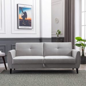merax modern futon couch with storge box, pu leather convertible sleeper sofa bed 81.5" w easy assemble grey love seats, loveseat, gray