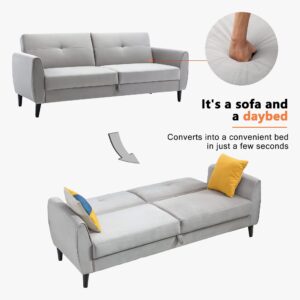 Merax Modern Futon Couch with Storge Box, PU Leather Convertible Sleeper Sofa Bed 81.5" W Easy Assemble Grey Love Seats, Loveseat, Gray