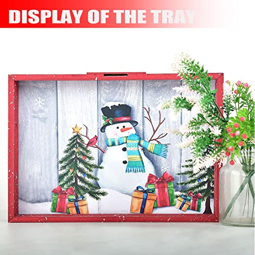 Krismax Christmas Decorations for Home 2023 Christmas Serving Tray with Handles Christmas Decorative Tray Coffee Table Serving Platter Thanksgiving Tray - Snowman Serving Tray(Red)