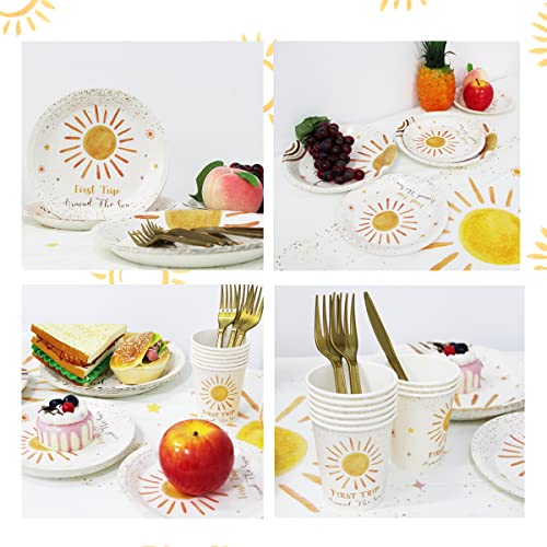 First Trip Around The Sun Birthday Decoration- Boho Sun Theme Tableware Set Include Sun Plates,1st Trip Around The Sun Banner,Sun Boho Tablecloth,Boho Balloons for Sunshine 1st Birthday Supplies