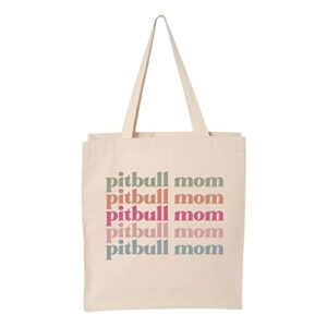 teesandtankyou pitbull mom tote bag canvas tote bag reusable grocery bag for shopping and travel (natural)