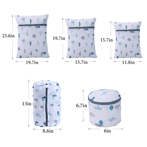 Xducom Mesh Laundry Bags with Exquisite Printed, bra washing bag for Laundry, Delicates Laundry Bag for Washing Machine, Lingerie, Bra, Socks, Underwear(5 set, cactus)