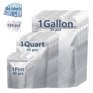120pcs resealable mylar bags for food storage with oxygen absorbers 200cc & labels,1 gallon×35pcs, 1 quart×45pcs,1 pint×40pcs,ziplock foil bags for long term food storage