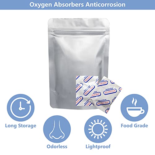 120pcs Resealable Mylar Bags for Food Storage with Oxygen Absorbers 200cc & Labels,1 Gallon×35pcs, 1 Quart×45pcs,1 Pint×40pcs,Ziplock Foil Bags for Long Term Food Storage