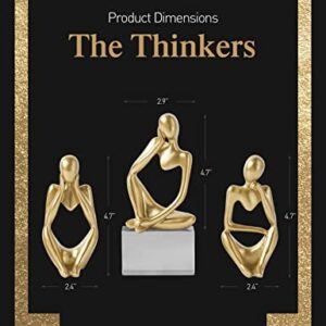 Bwytbwy Thinker Statue Gold Decor 3 Pcs, Bookshelf Decor, Gold Resin Sculpture for Book Shelf, Office, Living Room,Shelf Decoration