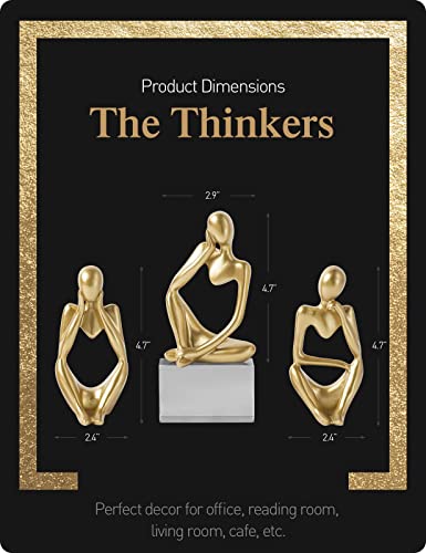 Bwytbwy Thinker Statue Gold Decor 3 Pcs, Bookshelf Decor, Gold Resin Sculpture for Book Shelf, Office, Living Room,Shelf Decoration