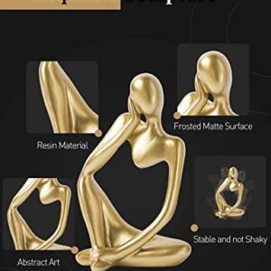 Bwytbwy Thinker Statue Gold Decor 3 Pcs, Bookshelf Decor, Gold Resin Sculpture for Book Shelf, Office, Living Room,Shelf Decoration