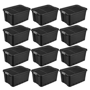 sterilite storage system solution with 19 gallon heavy duty stackable storage box container totes w/grey latching lid for home organization, 12 pack