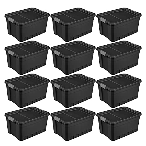 Sterilite Storage System Solution with 19 Gallon Heavy Duty Stackable Storage Box Container Totes w/Grey Latching Lid for Home Organization, 12 Pack