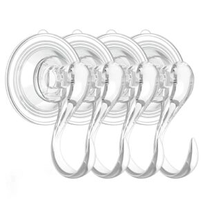 heilong suction cup hooks, 4 pack small clear detachable suction cups for glass doors, glass windows, kitchen bathroom shower wall suction hangers for towels kitchen utensils wall hooks, yellow