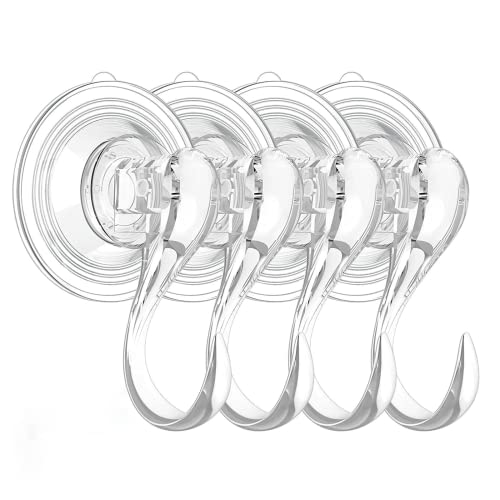 HEILONG Suction Cup Hooks, 4 Pack Small Clear Detachable Suction Cups for Glass Doors, Glass Windows, Kitchen Bathroom Shower Wall Suction Hangers for Towels Kitchen Utensils Wall Hooks, Yellow