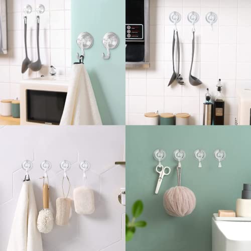 HEILONG Suction Cup Hooks, 4 Pack Small Clear Detachable Suction Cups for Glass Doors, Glass Windows, Kitchen Bathroom Shower Wall Suction Hangers for Towels Kitchen Utensils Wall Hooks, Yellow