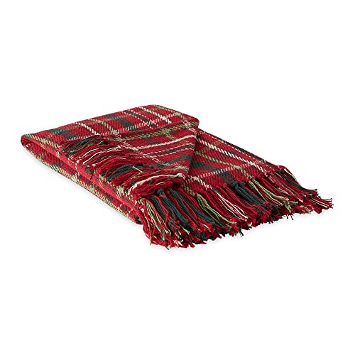 DII Christmas Plaid Décor Collection Recycled Cotton Throw Size Holiday Blankets, 50x60, Tartan Holly Red