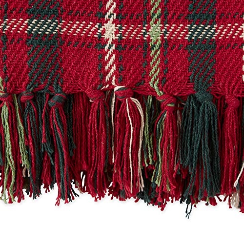 DII Christmas Plaid Décor Collection Recycled Cotton Throw Size Holiday Blankets, 50x60, Tartan Holly Red