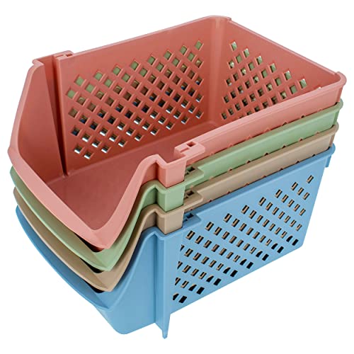 Creekview Home Emporium Large Plastic Stackable Storage Bin 28in Tall Set - 4pc Colored Organizing Bins for Food or Toys