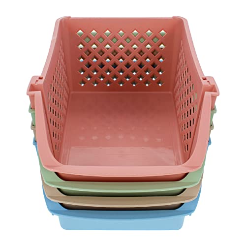 Creekview Home Emporium Large Plastic Stackable Storage Bin 28in Tall Set - 4pc Colored Organizing Bins for Food or Toys