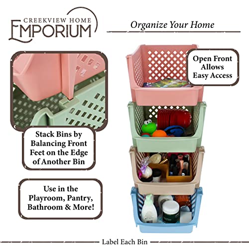 Creekview Home Emporium Large Plastic Stackable Storage Bin 28in Tall Set - 4pc Colored Organizing Bins for Food or Toys