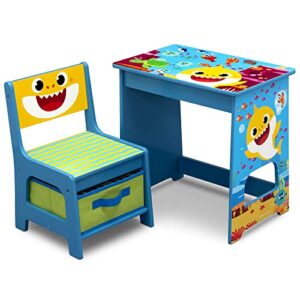 baby shark wood art desk and chair set with dry erase top and reusable vinyl cling stickers by delta children - greenguard gold certified