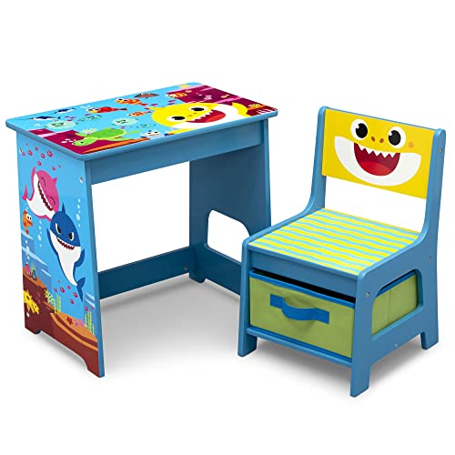 Baby Shark Wood Art Desk and Chair Set with Dry Erase Top and Reusable Vinyl Cling Stickers by Delta Children - Greenguard Gold Certified