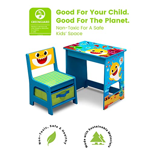 Baby Shark Wood Art Desk and Chair Set with Dry Erase Top and Reusable Vinyl Cling Stickers by Delta Children - Greenguard Gold Certified