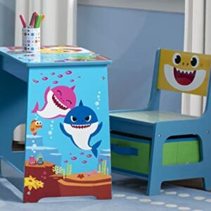 Baby Shark Wood Art Desk and Chair Set with Dry Erase Top and Reusable Vinyl Cling Stickers by Delta Children - Greenguard Gold Certified