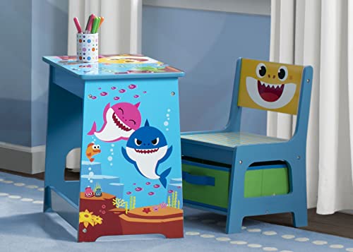 Baby Shark Wood Art Desk and Chair Set with Dry Erase Top and Reusable Vinyl Cling Stickers by Delta Children - Greenguard Gold Certified