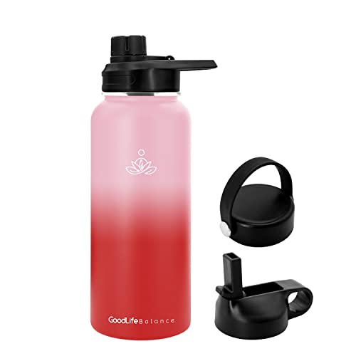 Good Life Balance Sports Water Bottle - 32oz, 3 Lids, Vacuum Insulated Stainless Steel, Keeps Liquids Hot or Cold with Double Wall Vacuum Insulated, Simple Thermo Mug, Metal Canteen, Sweat Proof