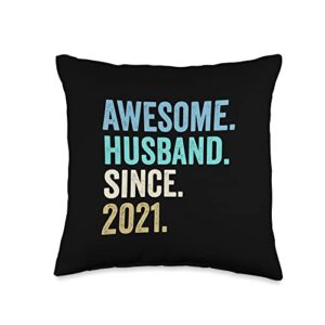 2nd wedding anniversary gifts for him Awesome Husband Since 2021 | 2nd Wedding Anniversary Throw Pillow, 16x16, Multicolor