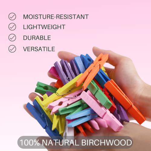 Clothes Pins, Colored Clothespins 50 PCS 2.9" Natural Birchwood Close Pins, Strong Grip, Rainbow Colorful Clothespins, Multi-Purpose Colored Clothes Pins for Crafts, Hanging Clothes, Laundry