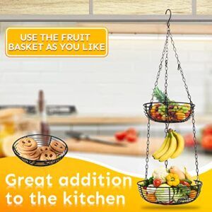 HULISEN 3 Tier Hanging Fruit Basket with Banana Hook, Heavy Duty Wire Hanging Baskets for Kitchen Storage, 36 Inch Hanging Vegetable Produce Basket Organizer (Including Installation Bracket)