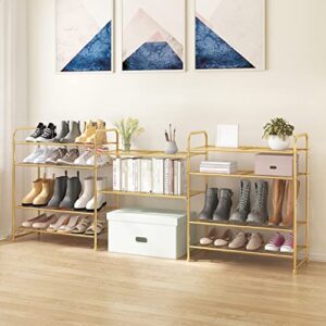 Simple Trending 5-Tier Stackable Shoe Rack, Expandable & Adjustable Shoe Shelf Storage Organizer, Metal Mesh, Gold