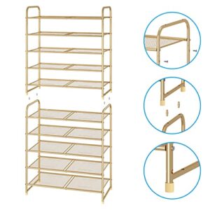Simple Trending 5-Tier Stackable Shoe Rack, Expandable & Adjustable Shoe Shelf Storage Organizer, Metal Mesh, Gold