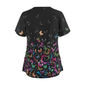 Women's Plus Size Animal Printed Scrub Tops V-Neck Fun T Shirts Workwear Nurse Uniform Tee with Pockets