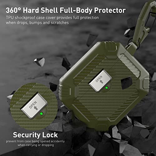 Winproo Armor Airpods 3rd Generation Case Cover with Lock Clip, Military Hard Shell Full-Body Shockproof Protective Case Skin with Keychain for Airpods 3rd Gen [Army Green]