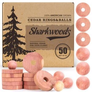 cedar blocks for clothes storage cedar variety 50 pack, 30 cedar rings & 20 cedar balls 100% natural aromatic cedar accessories for closets & drawers (50pack-rings & balls)