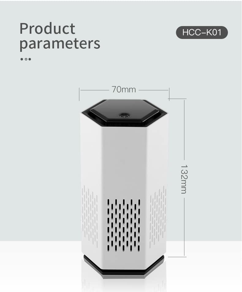 HCCMALL HCC-K01 Mini HEPA USB-C Powered Air Purifier. Ultra Portable (70X70X132mm), Ultra Quiet. Perfect for Travel, In-Car and Desktop