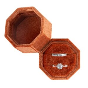 smileshe ring box, velvet jewelry boxes for proposal engagement wedding ceremony,octagon mini double ring slot bearer case with detachable lid