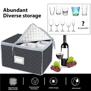 Stemware Storage Cases Box 2 Pack - China Storage Containers for 12 Wine Champagne Glasses or Crystal Glassware with Dividers and Label Window for Moving,Picnic(Grey)