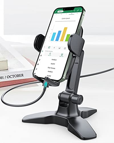 OQTIQ Cell Phone Stand for Desk, Adjustable Phone Stand with 360 Degree Rotation, Heavy Duty Cell Phone Holder, Home Office Accessories, Desktop Phone Holder for iPhone 14 13 12 Pro Max, Galaxy S22