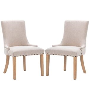 kcc fabric dining chairs set of 2 upholstered dining room chair with solid wood legs,modern style armless chair with nailhead trim for kitchen, beige
