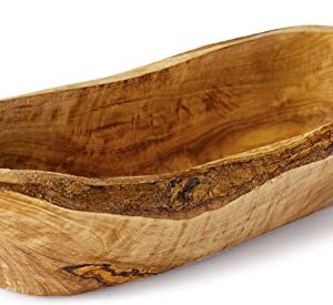 Forest Decor Set of 1 Decorative Wood Bowl - 9.5" Wooden Boat Shaped Bowl for Fruit - Olive Wood Snack Bowls - Handmade Rustic Serving Bowls - Table Countertop Wood Centerpiece for Home Décor